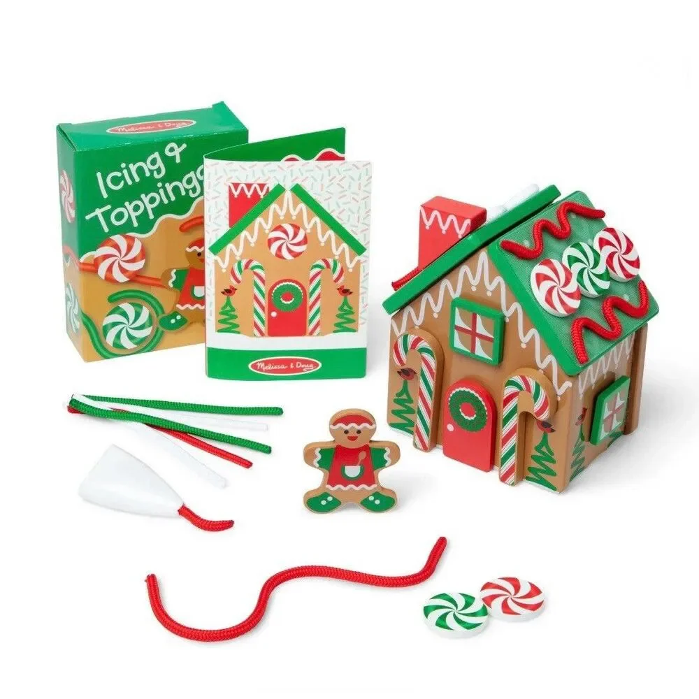 Melissa & Doug Wooden Gingerbread House Christmas Holiday Playset 38 Pcs NEW